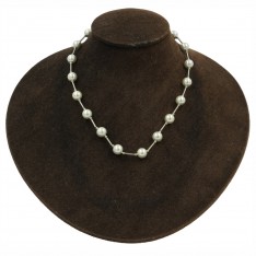 White Pearl Post Link Necklace